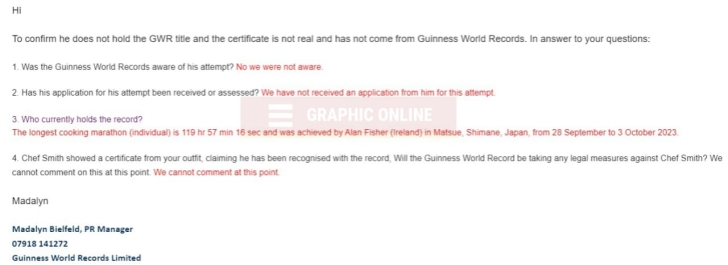 Guinness World Records Disputes Chef Smith's Claims